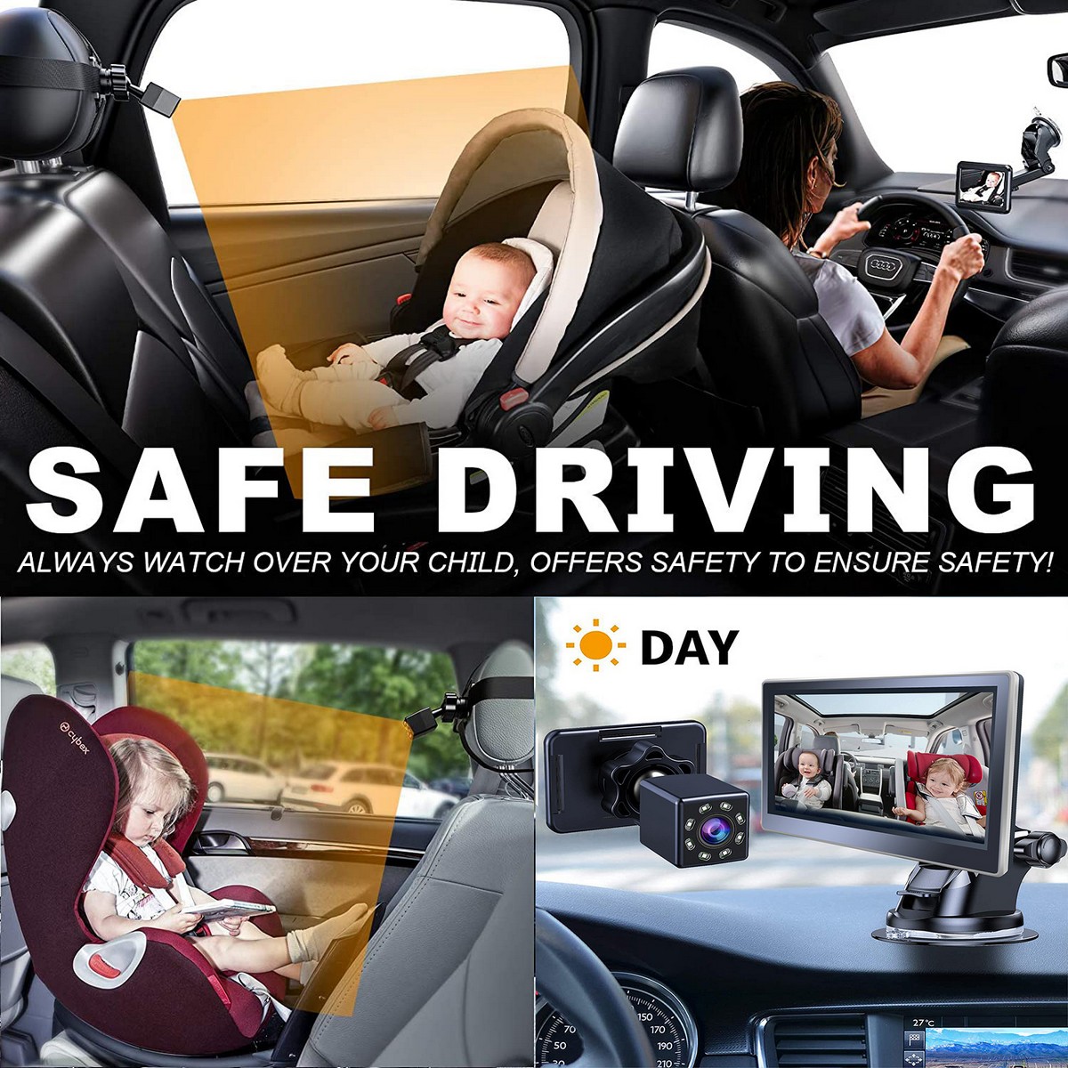 мониторинг на деца во автомобил IR камера сет со монитор