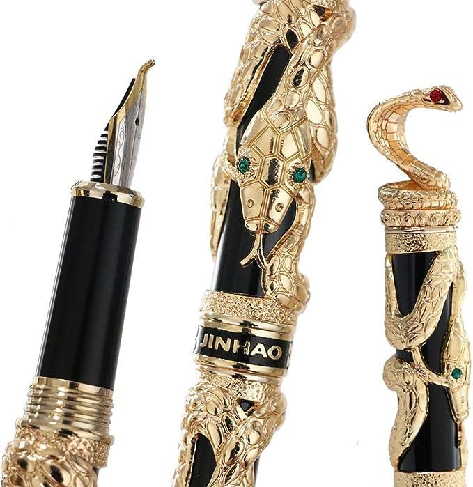 златно пенкало украсено со пенкало со мастило од змија кобра