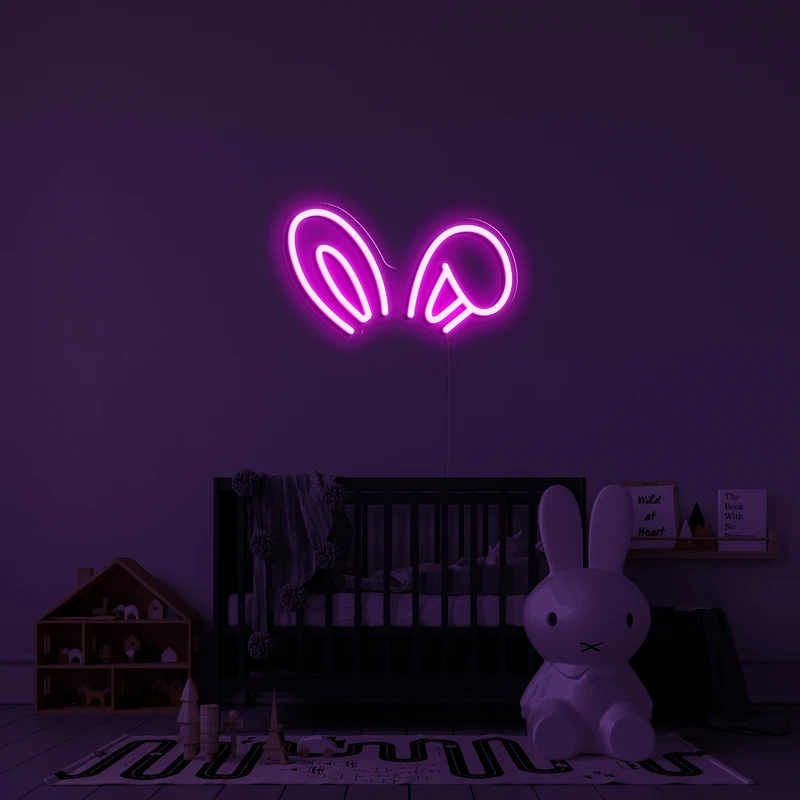 3D блескаво неонско лого на ѕид - уши зајаче