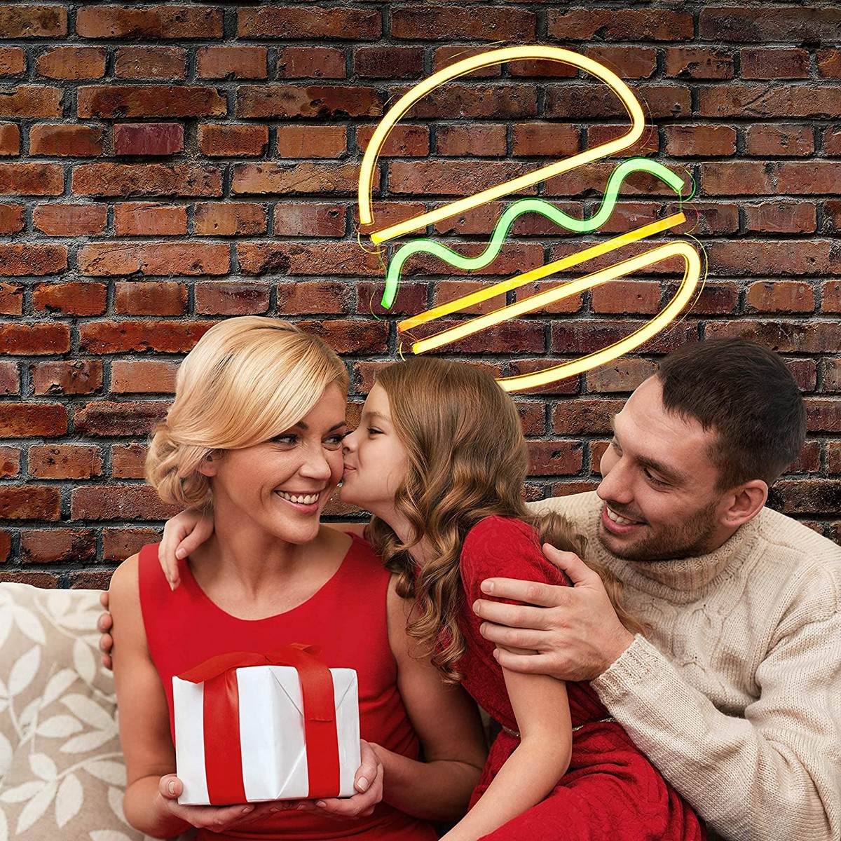 блескаво неонско лого со хамбургер