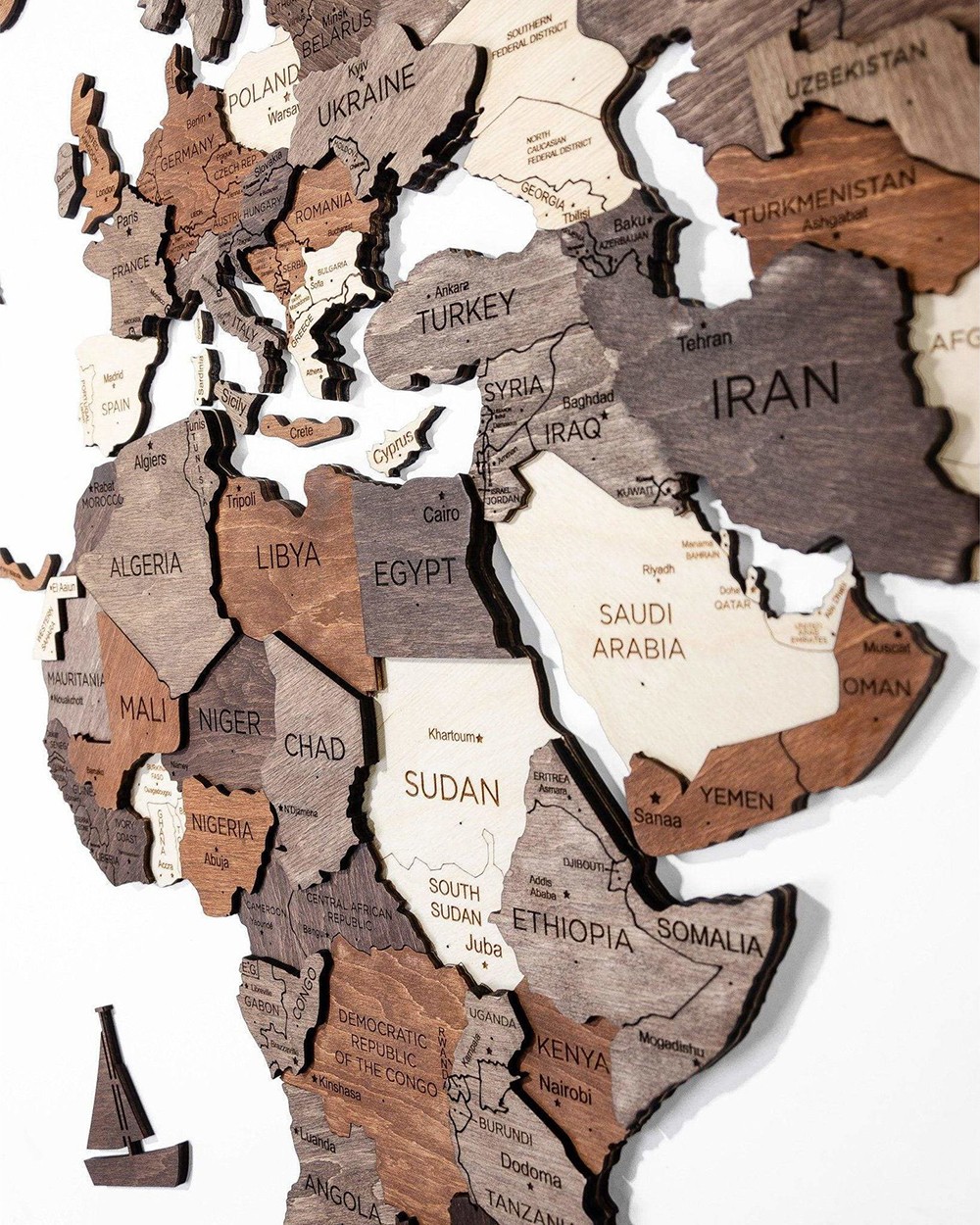 дрвена мапа на ѕидот на 3Д континентот