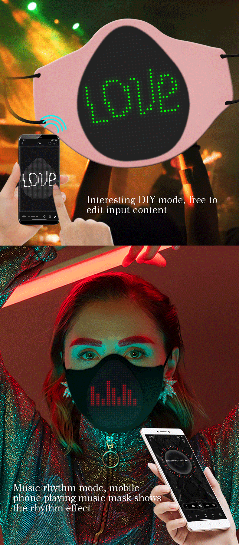 LED паметна маска за осветлување маска за лице