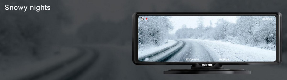 најдобра автомобилска камера duovox v9 - снежни врнежи