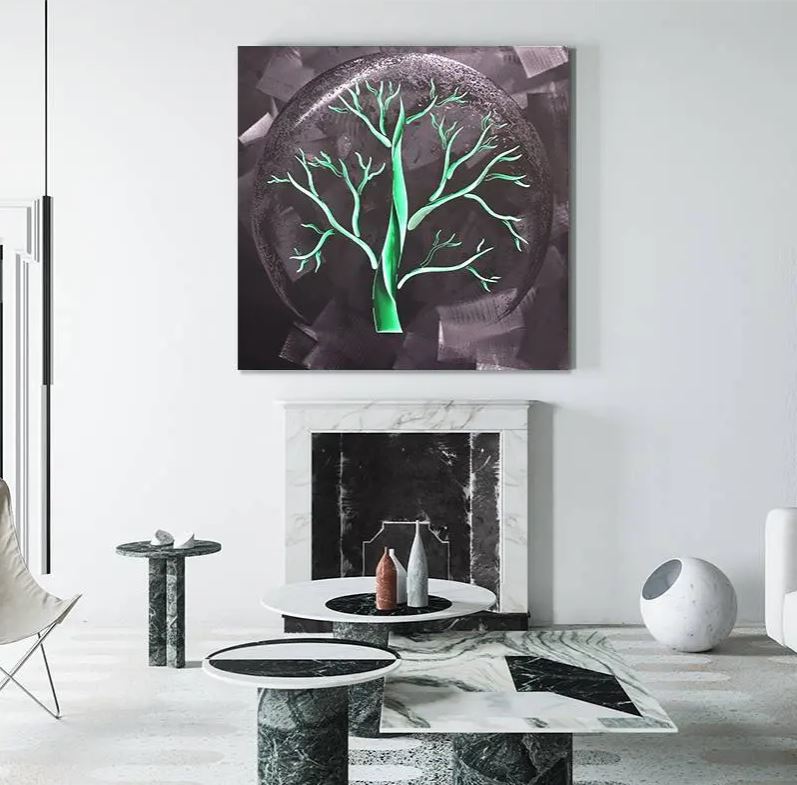 дрво на животот метални слики сребрен алуминиум за ѕид