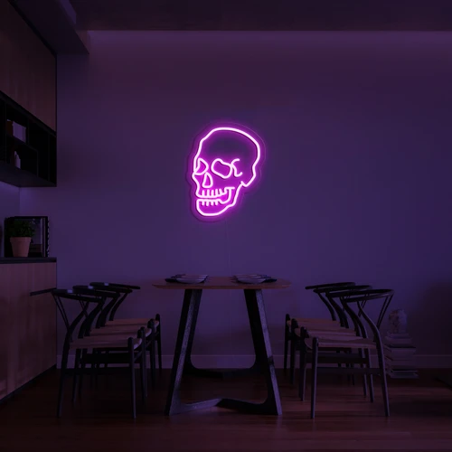 3D блескаво неонско лого на ѕид од черепот